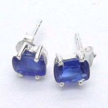 Load image into Gallery viewer, Blue Kyanite Studs | Gemmy Sapphire Blue | Oblong Cushion Cut  | 925 Sterling | Prong Set | Focus | Manifest | EMF Protection | Crystal Heart Australia est 1986