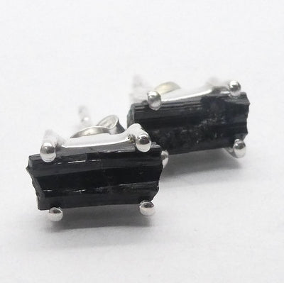 Tourmaline Studs | Raw Black Crystal | 925 Sterling Silver | Empower cleanse base chakra | Capricorn | Scorpio | Libra Stone | Crystal Heart Melbourne est 1986

