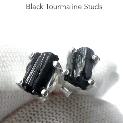 Tourmaline Studs | Raw Black Crystal | 925 Sterling Silver | Empower cleanse base chakra | Capricorn | Scorpio | Libra Stone | Crystal Heart Melbourne est 1986
