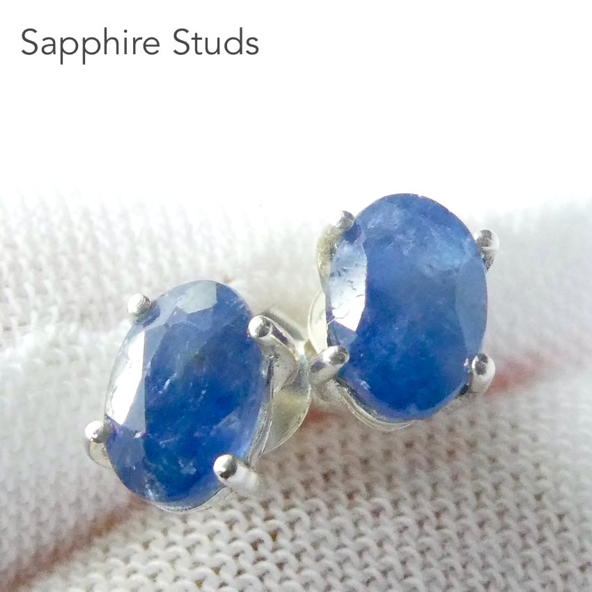 Blue Sapphire Studs | Faceted Oval | 925 sterling Silver | Spiritual Perfection | Enlightenment | Genuine Gems from Crystal Heart Melbourne since 1986