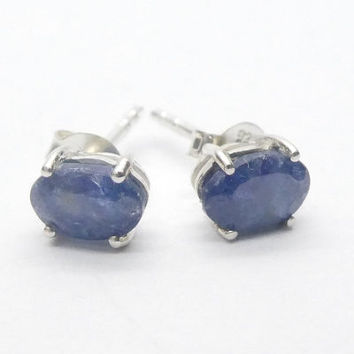 Blue Sapphire Studs | Faceted Oval | 925 sterling Silver | Spiritual Perfection | Enlightenment | Genuine Gems from Crystal Heart Melbourne since 1986