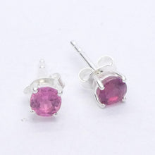 Load image into Gallery viewer, Tourmaline Studs, Pink Rubellite, Faceted Rounds, 925 Sterling Silver