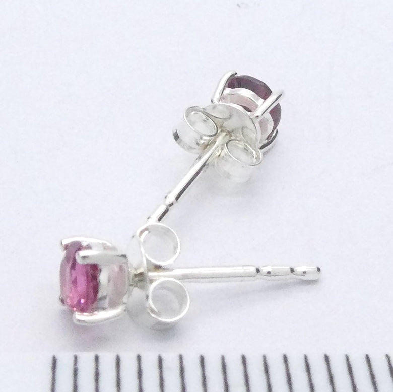 Tourmaline Studs, Pink Rubellite, Faceted Rounds, 925 Sterling Silver