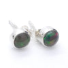 Ethiopian Black Opal Studs, Round Cabochons, 925 Sterling Silver, r1