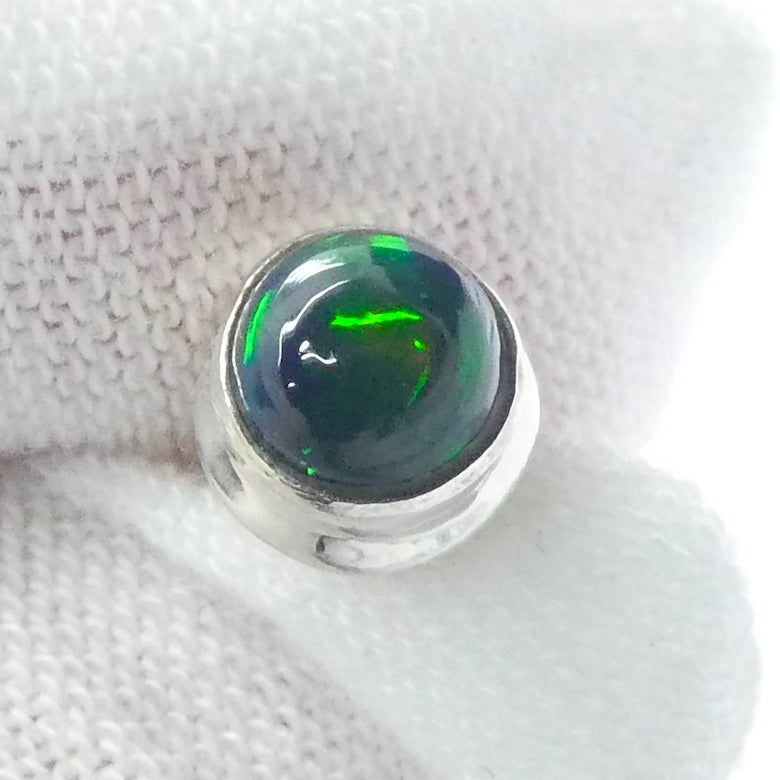 Ethiopian Black Opal Studs, Round Cabochons, 925 Sterling Silver, r2