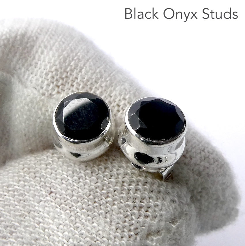 Black Onyx  Stud Earrings | 6 mm faceted rounds | 925 Sterling Silver | Wisdom Protection | Harmony & Power | Leo | Capricorn | Crystal Heart Melbourne est 1986