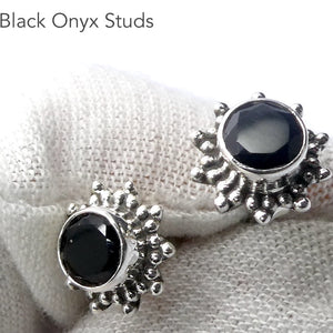 Black Onyx  Stud Earrings | 6 mm faceted rounds | 925 Sterling Silver | Wisdom Protection | Harmony & Power | Leo | Capricorn | Crystal Heart Melbourne est 1986