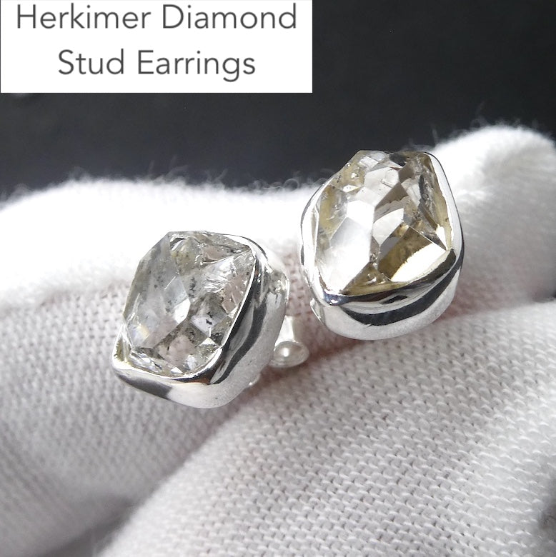 Herkimer Diamond Stud Earrings | 925 Sterling Silver | High Vibration Quartz | Crown Chakra | Genuine Gems from Crystal Heart Melbourne Australia since 1986