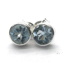 Load image into Gallery viewer, Blue Topaz Studs | Faceted Rounds | 925 Sterling Silver | Joy | For Mental Fatigue, Stress | Throat Chakra | Sagittarius Scorpio | Crystal Heart Melbourne 1986