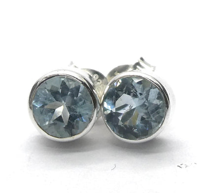Blue Topaz Studs | Faceted Rounds | 925 Sterling Silver | Joy | For Mental Fatigue, Stress | Throat Chakra | Sagittarius Scorpio | Crystal Heart Melbourne 1986