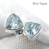 Blue Topaz Studs | Faceted Trilliants | 925 Sterling Silver | Joy | For Mental Fatigue, Stress | Throat Chakra | Sagittarius Scorpio | Crystal Heart Melbourne 1986