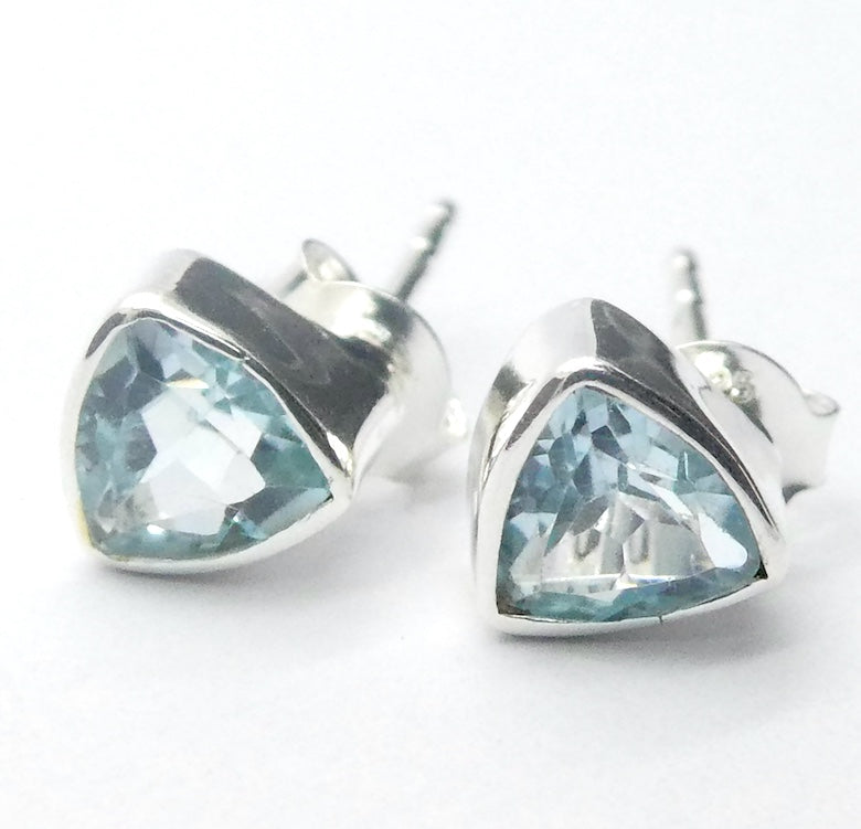 Blue Topaz Studs | Faceted Trilliants | 925 Sterling Silver | Joy | For Mental Fatigue, Stress | Throat Chakra | Sagittarius Scorpio | Crystal Heart Melbourne 1986