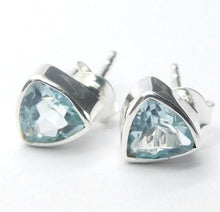 Load image into Gallery viewer, Blue Topaz Studs | Faceted Trilliants | 925 Sterling Silver | Joy | For Mental Fatigue, Stress | Throat Chakra | Sagittarius Scorpio | Crystal Heart Melbourne 1986