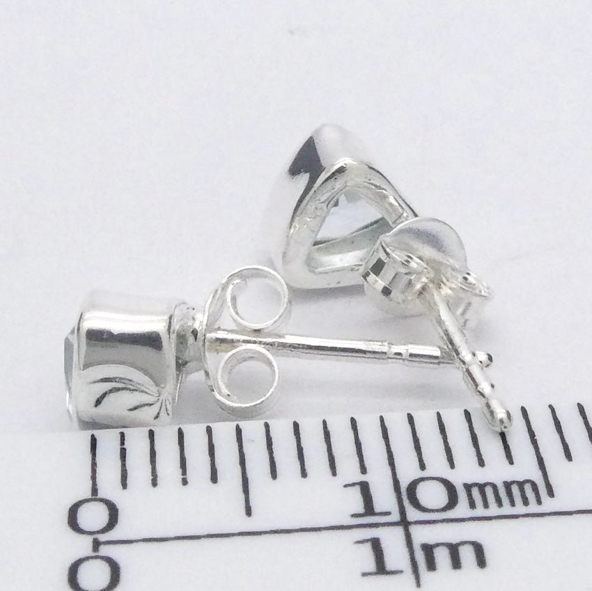 Blue Topaz Studs | Faceted Trilliants | 925 Sterling Silver | Joy | For Mental Fatigue, Stress | Throat Chakra | Sagittarius Scorpio | Crystal Heart Melbourne 1986