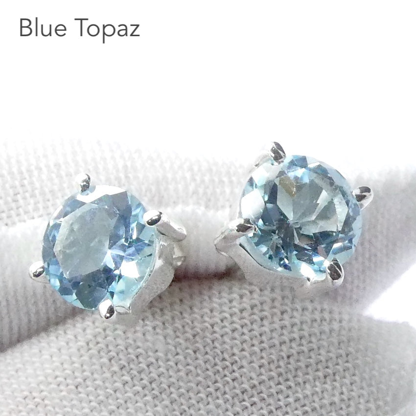Blue Topaz Studs | Faceted rounds | 925 Sterling Silver | Joy | For Mental Fatigue, Stress | Throat Chakra | Sagittarius Scorpio | Crystal Heart Melbourne 1986