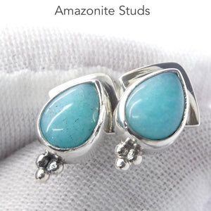 Amazonite Studs Earrings | 925 Sterling Silver | Genuine Gems from Crystal Heart Melbourne Australia 1986
