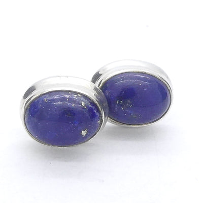 Lapis Lazuli Stud Earrings, Oval Cabochons, 925 Sterling Silver