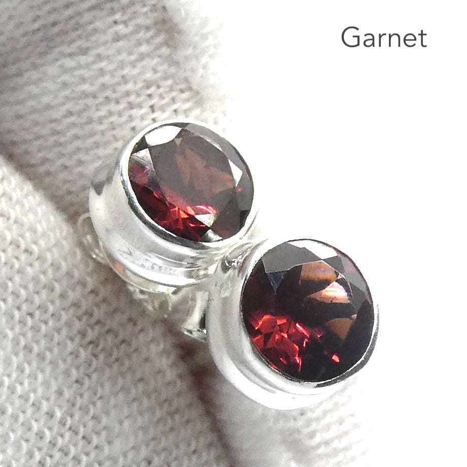 Garnet Stud Earrings | 6mm Red Faceted Rounds | 925 Sterling Silver | Warm Friendly Fire| Capricorn | Root and Heart Chakra | Crystal Heart Melbourne est 1986