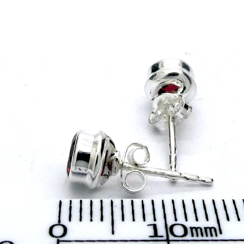 Garnet Stud Earrings | 6mm Red Faceted Rounds | 925 Sterling Silver | Warm Friendly Fire| Capricorn | Root and Heart Chakra | Crystal Heart Melbourne est 1986