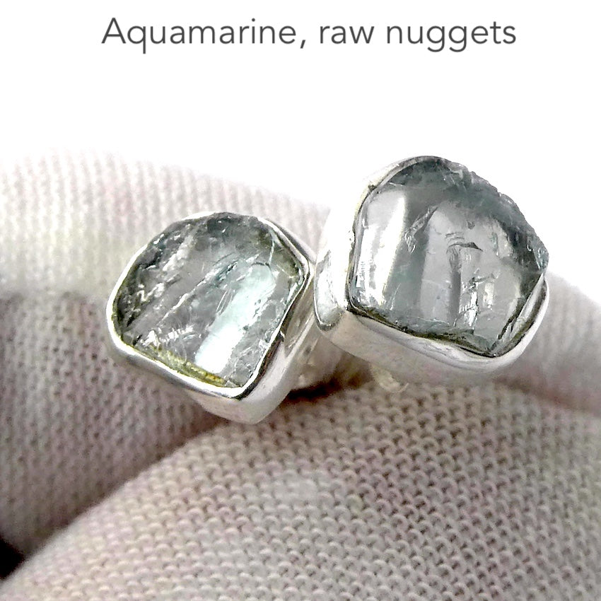 Aquamarine Earrings | Raw Nuggets | Matched Pair | 925 Sterling Silver | Genuine Gems from Crystal Heart Melbourne Australia since 1986
