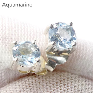 Aquamarine Earrings | Faceted 5 mm rounds | 925 Sterling Silver | Safe Travel | Soft Emotional Power | Expression | Crystal Heart Melbourne Australia since 1986