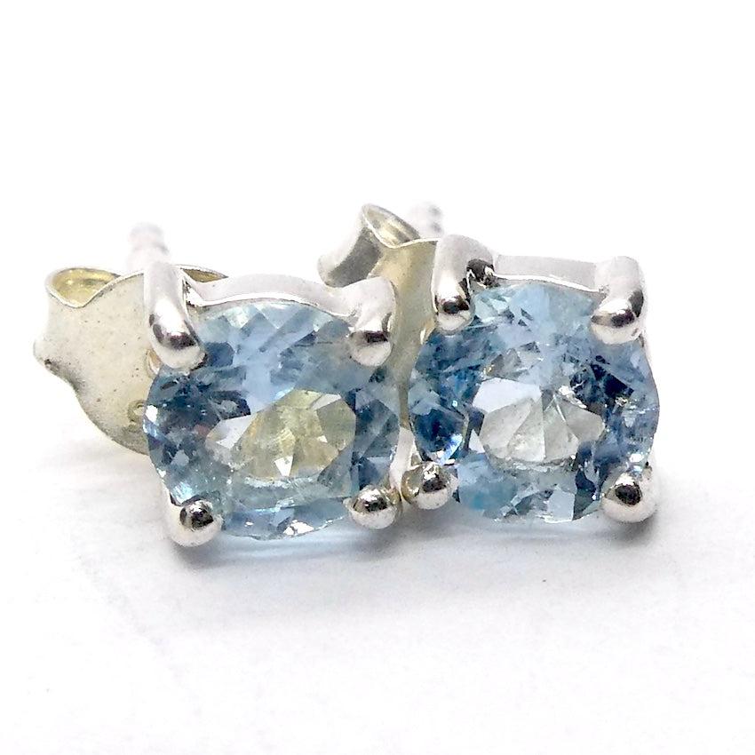 Aquamarine Earrings | Faceted 5 mm rounds | 925 Sterling Silver | Safe Travel | Soft Emotional Power | Expression | Crystal Heart Melbourne Australia since 1986
