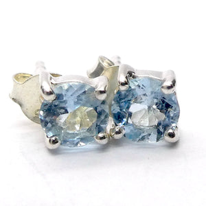 Aquamarine Earrings | Faceted 5 mm rounds | 925 Sterling Silver | Safe Travel | Soft Emotional Power | Expression | Crystal Heart Melbourne Australia since 1986