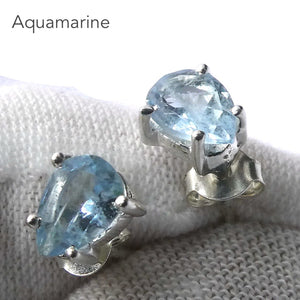 Aquamarine Earrings | Faceted Teardrops | 925 Sterling Silver | Soft Power & Clear Expression | Genuine Gems from Crystal Heart Melbourne Australia since 1986
