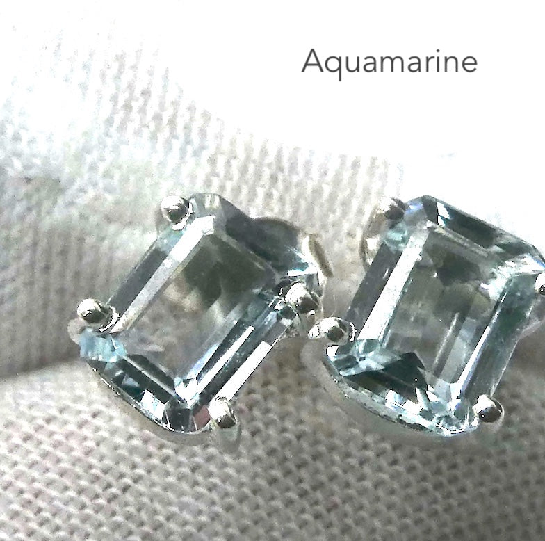 Aquamarine Earrings | Faceted Oblongs | 925 Sterling Silver | Soft Power & Clear Expression | Genuine Gems from Crystal Heart Melbourne Australia since 1986