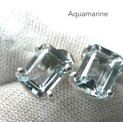 Aquamarine Earrings | Faceted Oblongs | 925 Sterling Silver | Soft Power & Clear Expression | Genuine Gems from Crystal Heart Melbourne Australia since 1986