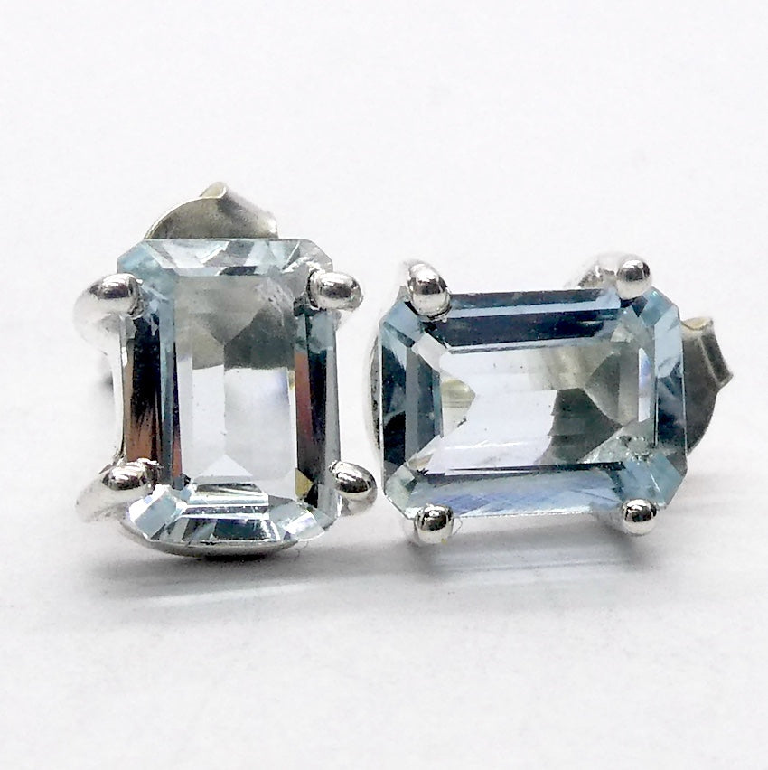 Aquamarine Earrings | Faceted Oblongs | 925 Sterling Silver | Soft Power & Clear Expression | Genuine Gems from Crystal Heart Melbourne Australia since 1986
