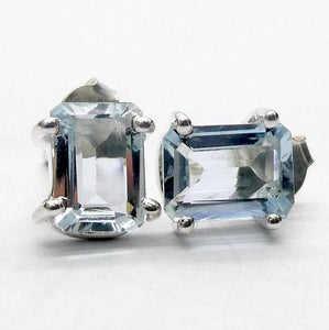 Aquamarine Earrings | Faceted Oblongs | 925 Sterling Silver | Soft Power & Clear Expression | Genuine Gems from Crystal Heart Melbourne Australia since 1986