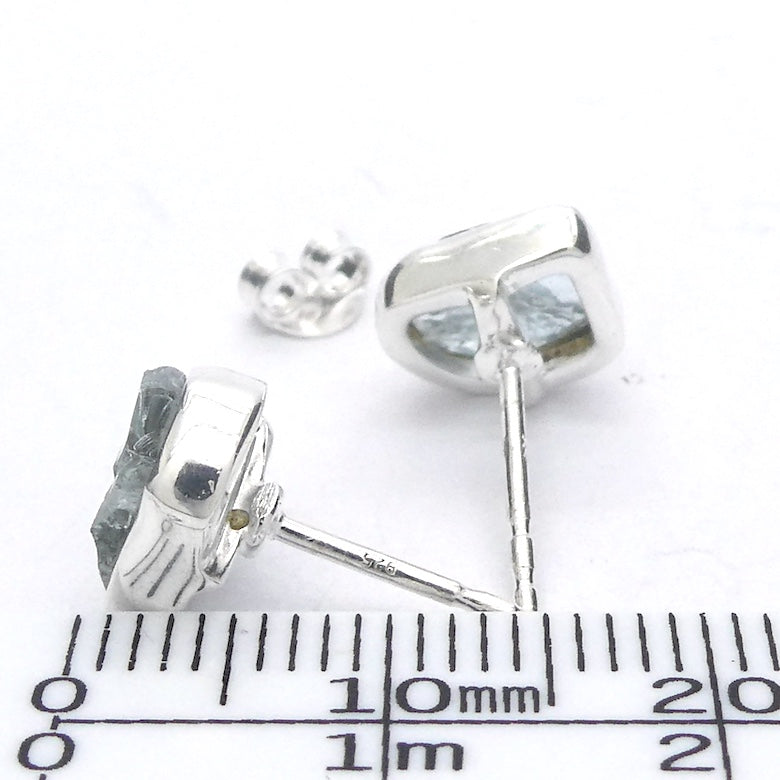 Aquamarine Earrings | Raw Nuggets | Matched Pair | 925 Sterling Silver | Genuine Gems from Crystal Heart Melbourne Australia since 1986