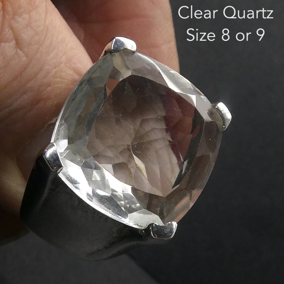 Clear Quartz Ring | Square Cushion Cut | 925 Silver | US Size 9 & 10 | Genuine Gems from Crystal Heart Australia since 1986