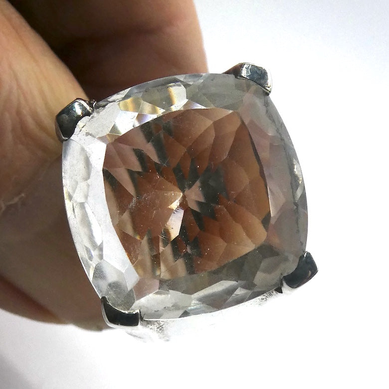 Clear Quartz Ring | Square Cushion Cut | 925 Silver | US Size 9 & 10 | Genuine Gems from Crystal Heart Australia since 1986
