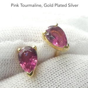 Tourmaline Stud Earrings | Faceted Teardrops | Rubellite | 925 Silver | Gold Plate | Virgo Gemini Libra Taurus | Crystal Heart Melbourne est 1986