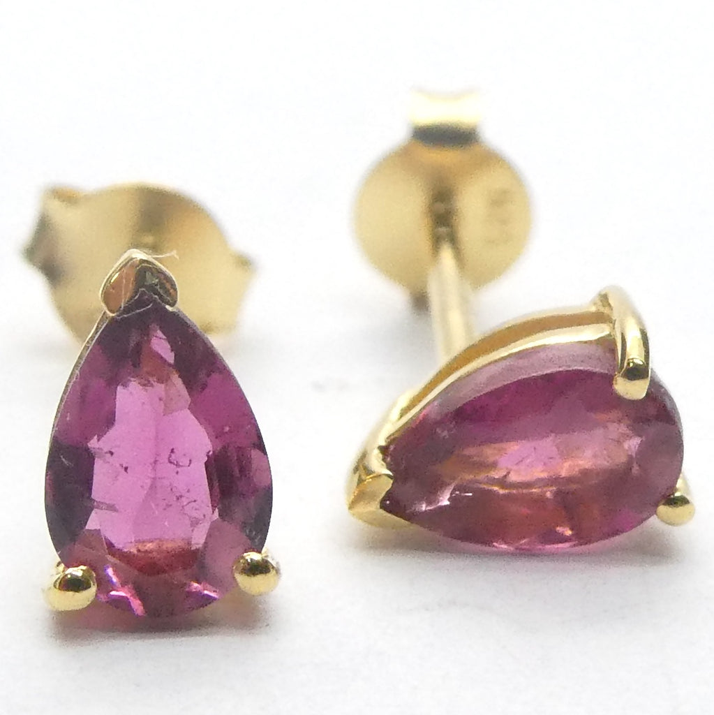 Tourmaline Stud Earrings | Faceted Teardrops | Rubellite | 925 Silver | Gold Plate | Virgo Gemini Libra Taurus | Crystal Heart Melbourne est 1986