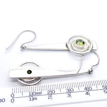 Load image into Gallery viewer, Peridot Gemstone Earrings | Faceted Round on long Silver Shaft | 925 Sterling Silver | Dangling but light weight | Genuine Gems from Crystal Heart Melbourne Australia since 1986
