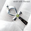 Ankh Pendant with Faceted Peridot Round, 925 Sterling Silver
