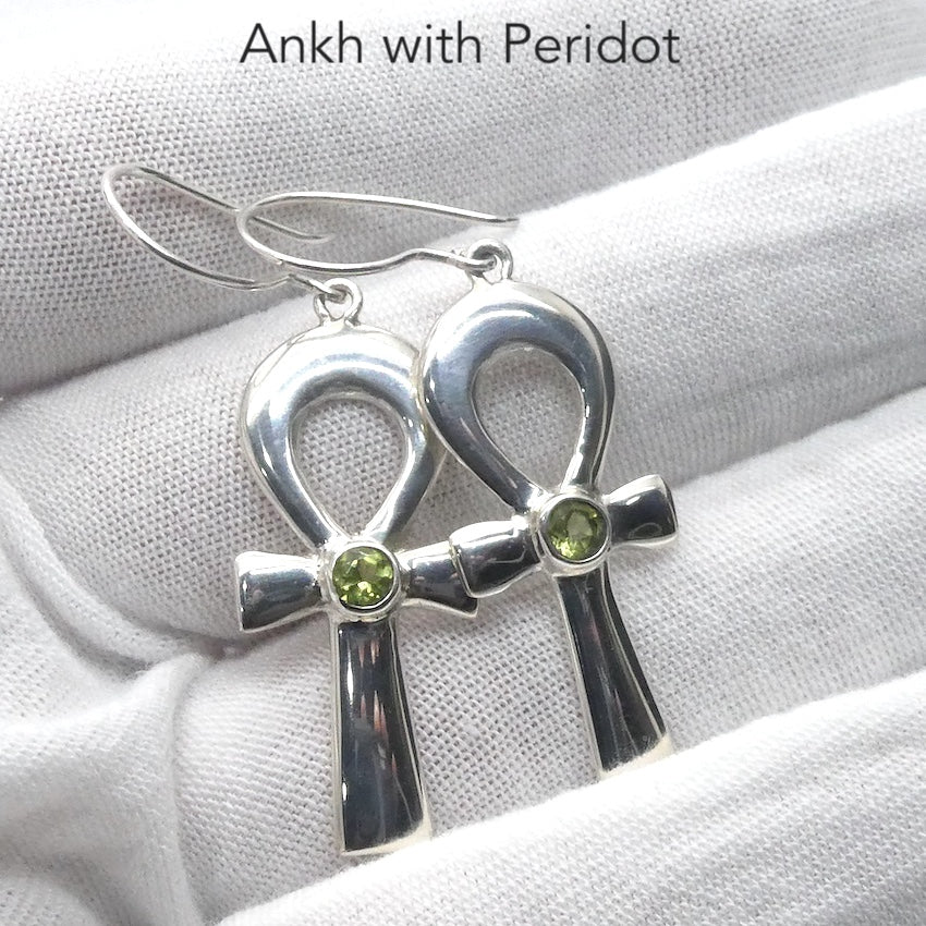 Ankh Earrings  Faceted Peridot | 925 Sterling Silver | Genuine Gems from Crystal Heart Melbourne Australia since 1986