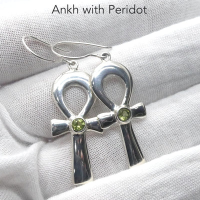Ankh Earrings  Faceted Peridot | 925 Sterling Silver | Genuine Gems from Crystal Heart Melbourne Australia since 1986