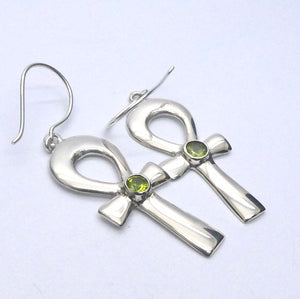 Ankh Earrings  Faceted Peridot | 925 Sterling Silver | Genuine Gems from Crystal Heart Melbourne Australia since 1986