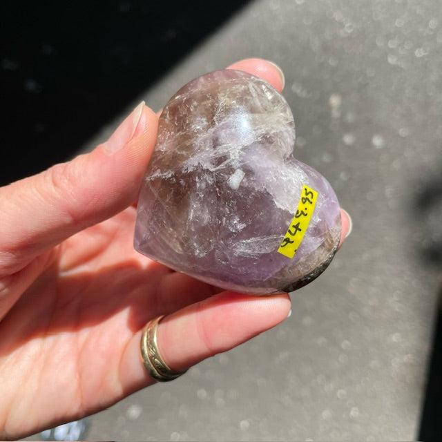 Amethyst & Smokey Quartz Crystal Hearts |  Hand Carved Genuine | Calming | Grounding Rock | Genuine Gems from Crystal Heart Melbourne Australia since 1986