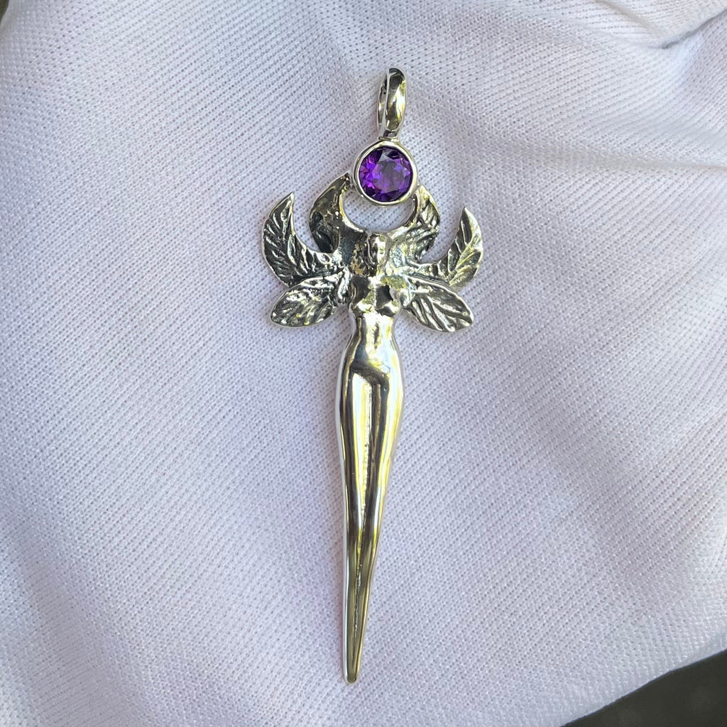 Fairy Goddess Pendant  | Faceted Round Amethyst | 925 Sterling Silver | LOTR Arwen Aragorn | Genuine Gems from Crystal Heart Melbourne Australia since 1986