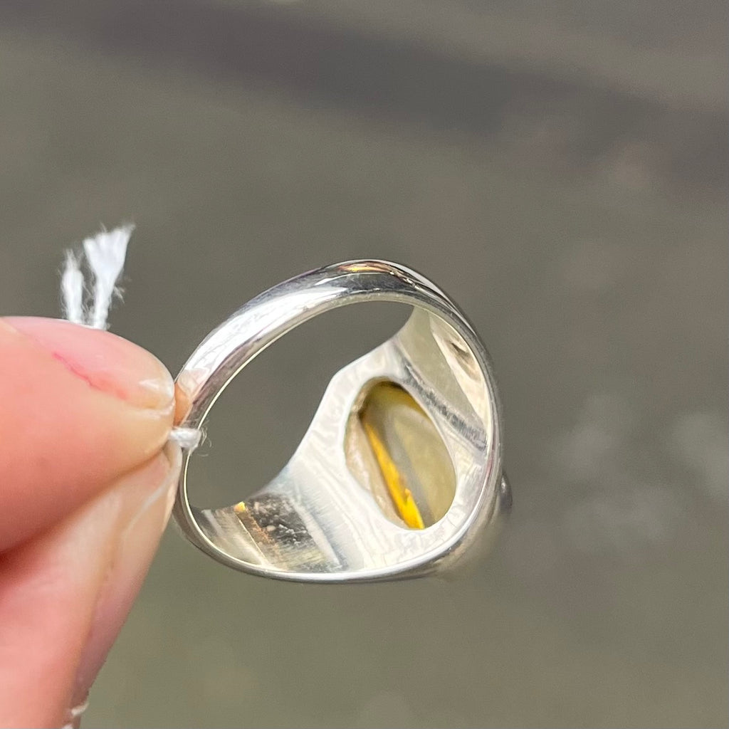 Baltic Amber Freeform Nugget Ring | 925 Sterling silver | US Size 7 | Bezel Set | Open back | Genuine Gems from Crystal heart Melbourne Australia since 1986
