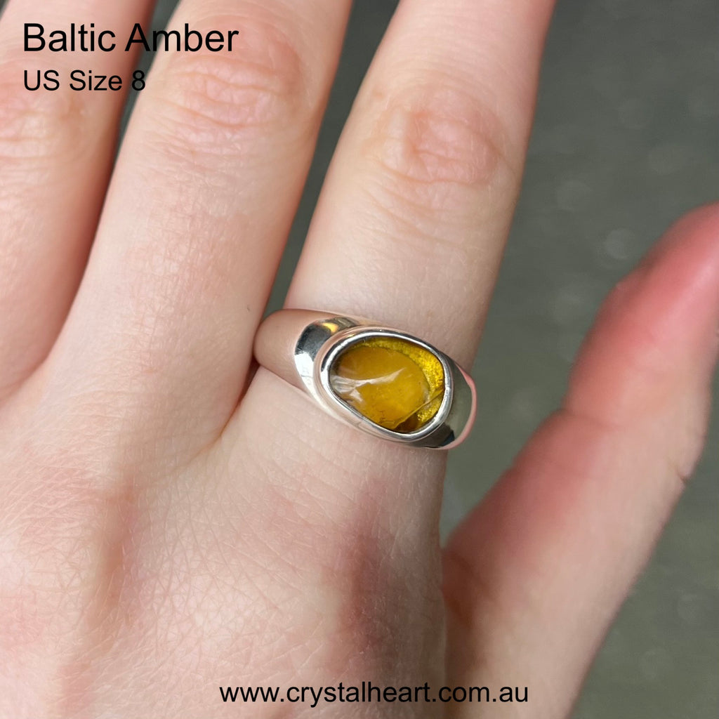 Baltic Amber Freeform Nugget Ring | 925 Sterling silver | Signet Ring Style | US Size 8 | Bezel Set | Open back | Genuine Gems from Crystal heart Melbourne Australia since 1986