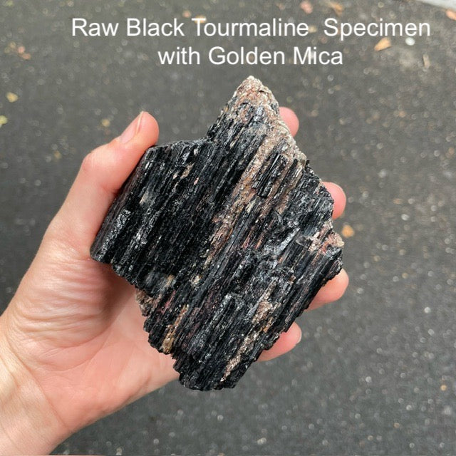 Raw Black Tourmaline  Specimen with Golden Mica, 022