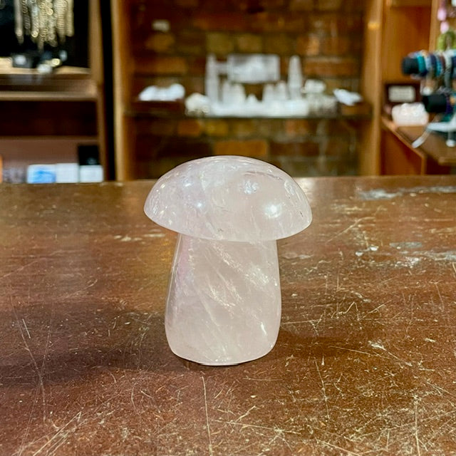 Mushroom Carving | Rose Quartz Rock Crystal | Mushroom | Rose Quartz | Crystal Heart Melbourne Australia since 1986