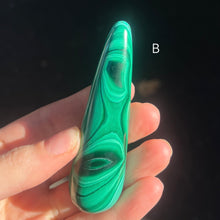 Load image into Gallery viewer, Malachite Healing Wand | Massage Energy Tool | Swirl Design | Natural Specimen, light surface polish | Organic subtle markings | detox nature healing feminine power | Genuine Gemstones from Crystal Heart Melbourne Australia since 1986