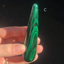 Load image into Gallery viewer, Malachite Healing Wand | Massage Energy Tool | Swirl Design | Natural Specimen, light surface polish | Organic subtle markings | detox nature healing feminine power | Genuine Gemstones from Crystal Heart Melbourne Australia since 1986